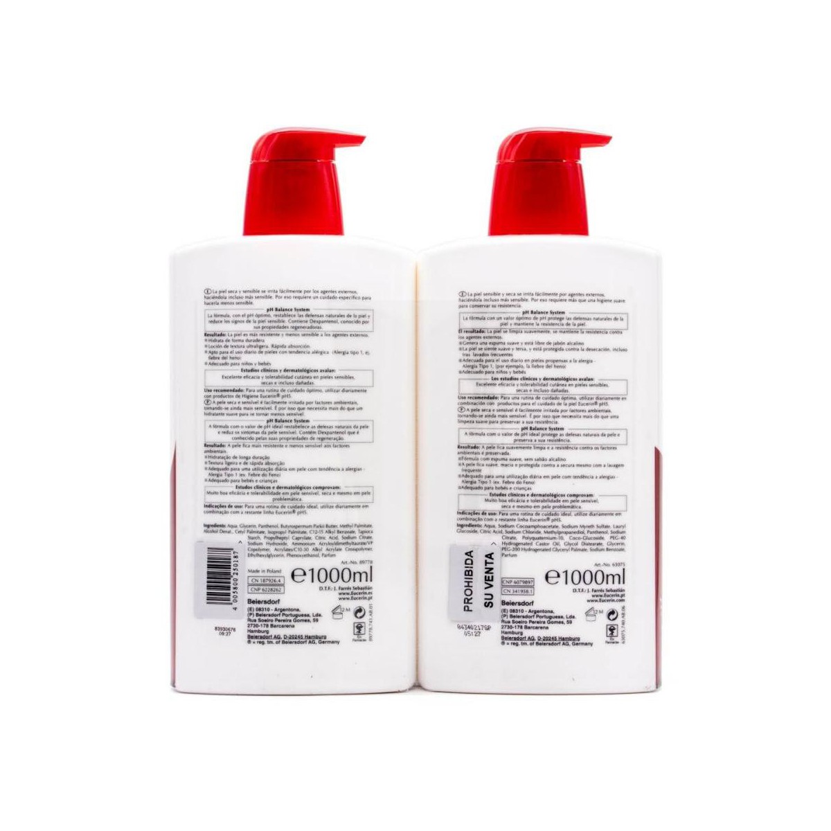 pack eucerin ph5 gel de bano 1000ml locion hidratante ultraligera